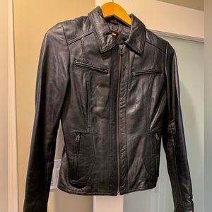 Danier Black Leather Jacket, 2XS